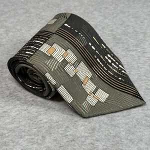 Vintage Pierre Balmain Couture Silk Green Ivory‎ Geometric Tie Handmade